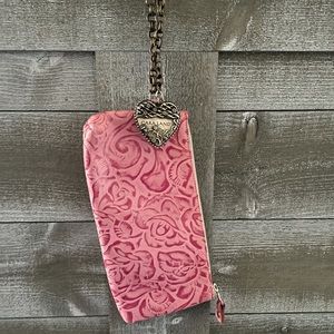 CARA LANDY-Wristlet bag with chain-pink flowers